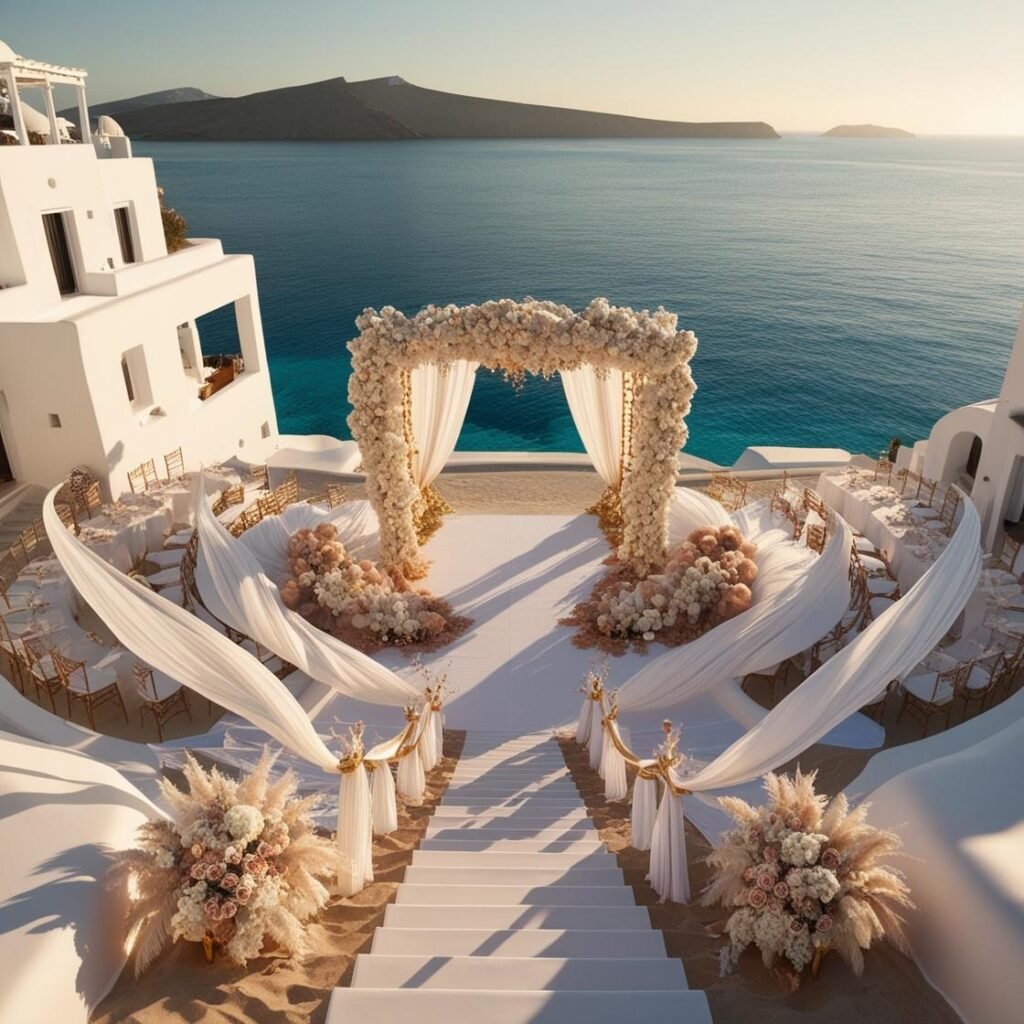 Beachfront wedding at Psarou Beach in Mykonos