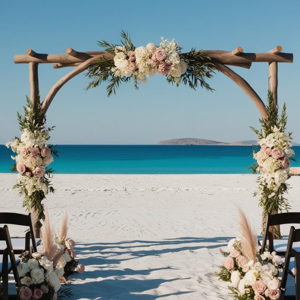 Pristine beachfront wedding setup in Halkidiki